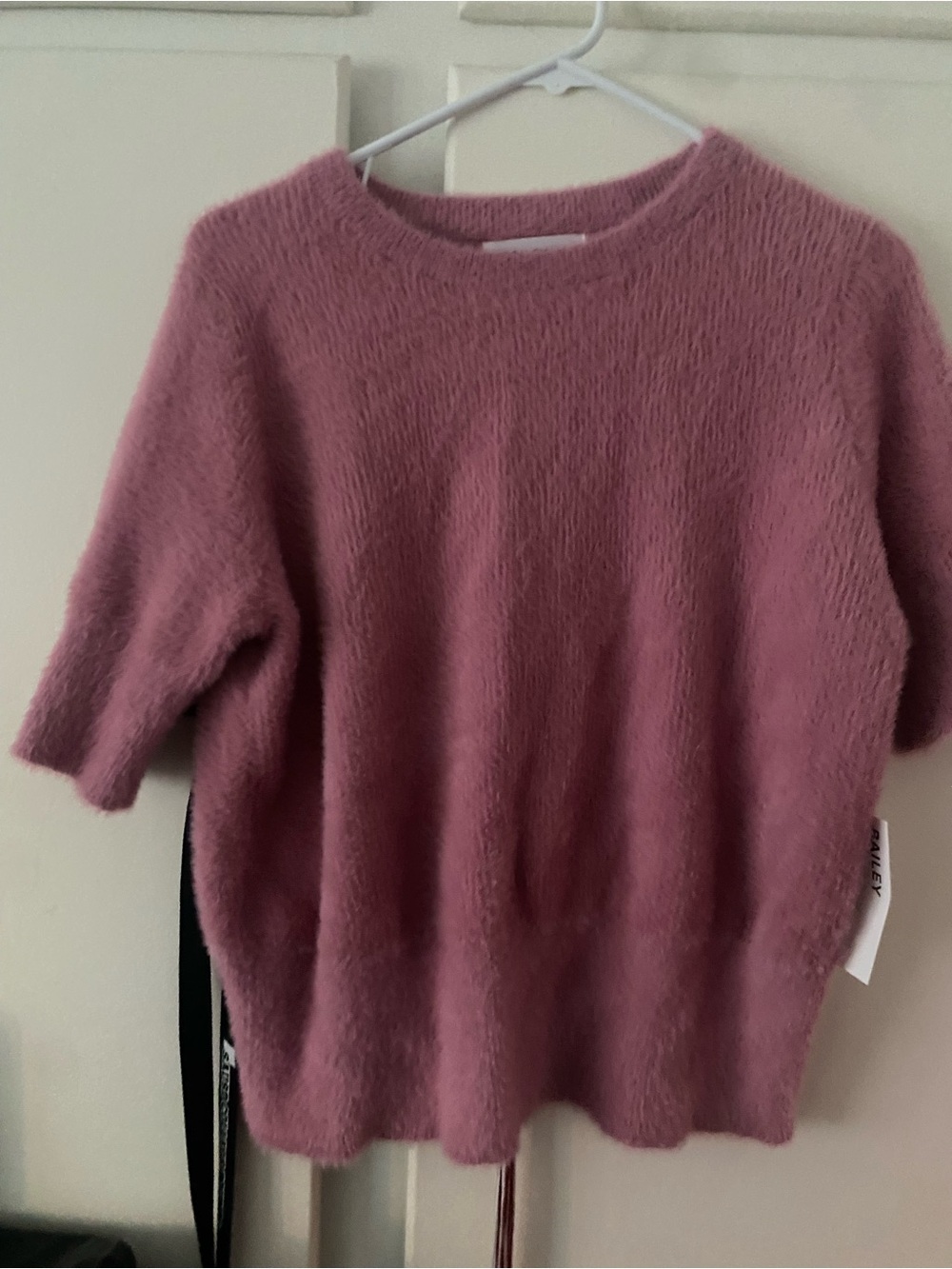 Bailey 44 Dusty Rose Fuzzy Short-Sleeve Sweater Top